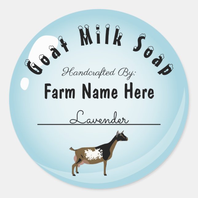 Personalized Dwarf Goat Milk Soap Blue Bubble Classic Round Sticker (Front)