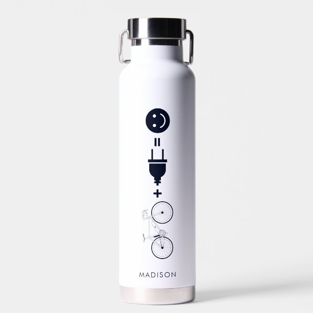 Personalized E Bike Makes Me Happy Gag Cyclist Water Bottle (Front)