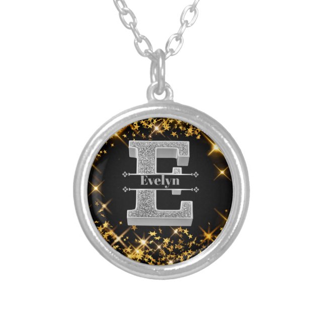  Personalized E Initial Silver Monogram Your Name Silver Plated Necklace (Front)