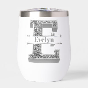 Personalized E Initial Silver Monogram Your Name Thermal Wine Tumbler