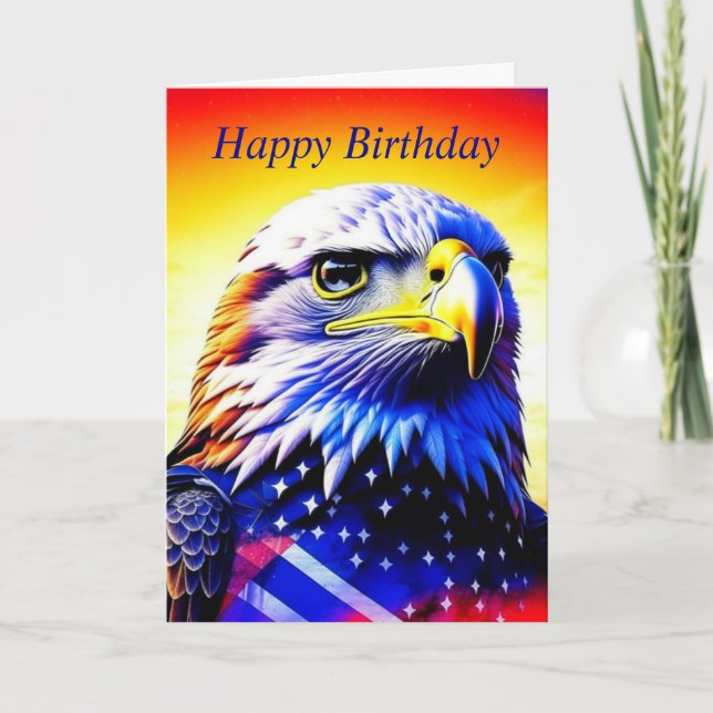Personalized Eagle and American Flag Birthday Card (Front)