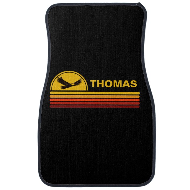 Personalized Eagle Fly Yellow Orange Retro Sunset Car Floor Mat (Front)