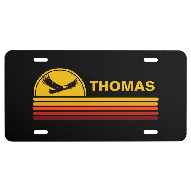 Personalized Eagle Yellow Orange Retro Sunset License Plate (Front)