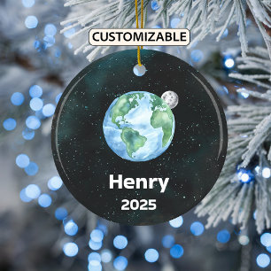 Personalized Earth Ornament, Solar System, Planet Ceramic Ornament