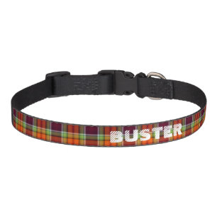 Personalized Earth Tones Tartan Plaid Pattern Pet Collar