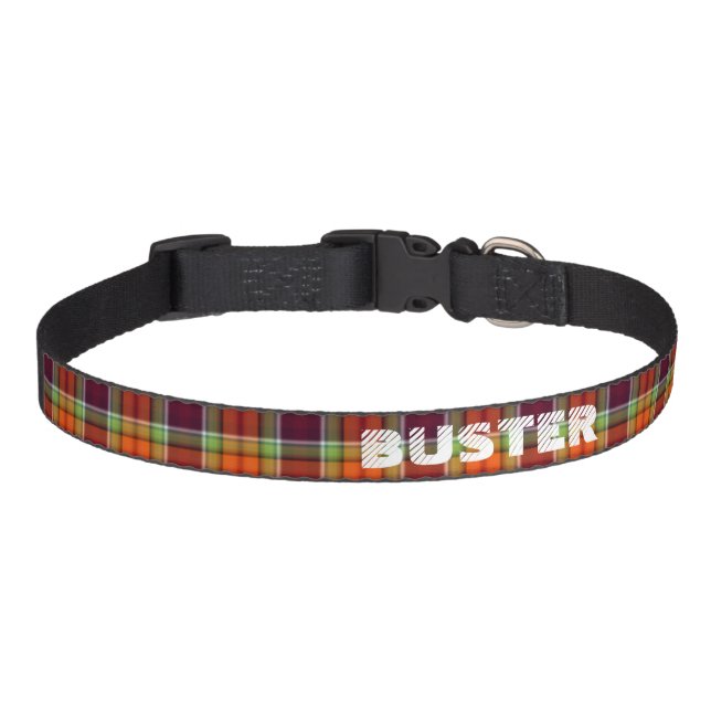 Personalized Earth Tones Tartan Plaid Pattern Pet Collar (Front)