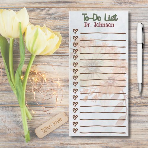 Personalized Earth Tones To_Do List Floral hearts Magnetic Notepad