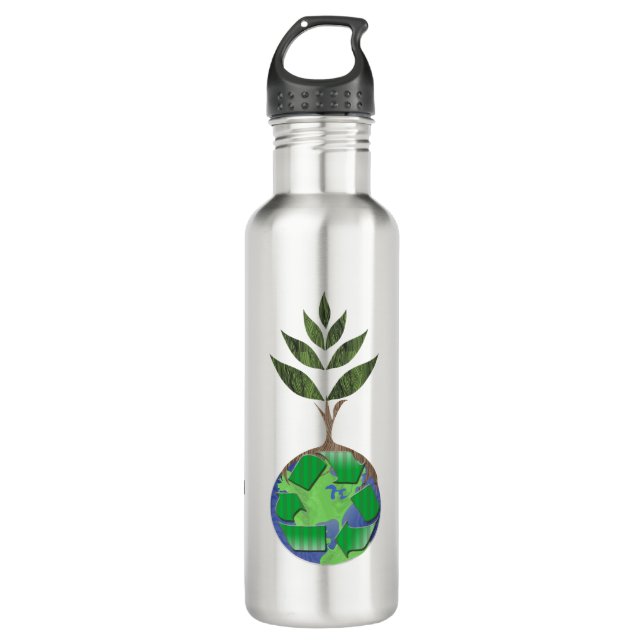 Personalized Earth Tree Recycle Sign Stainless Steel Water Bottle (Front)