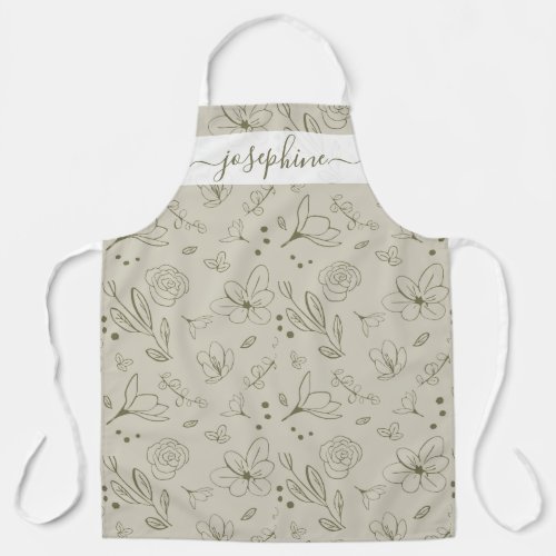 Personalized Earthtone Floral Pattern Apron