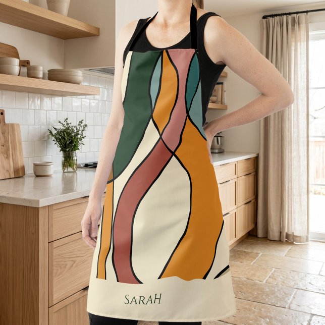 Personalized Earthy Abstract Kitchen Apron (Custom Name Boho Abstract Earthy Modern Kitchen Apron)