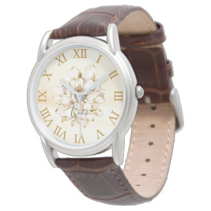 Personalized earthy floral luxury golden brown watch