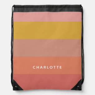 Personalized Earthy Orange Yellow Stripes Modern Drawstring Bag