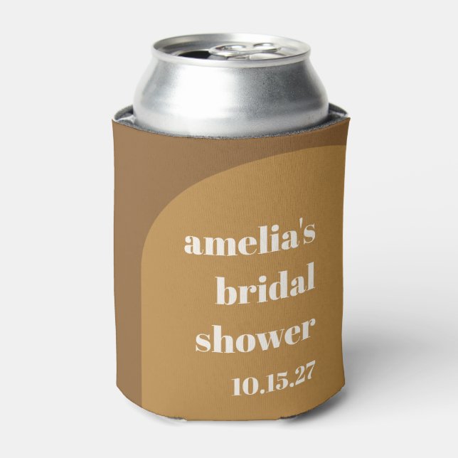 Personalized Earthy Warm Brown Fall Bridal Shower Can Cooler (Can Front)