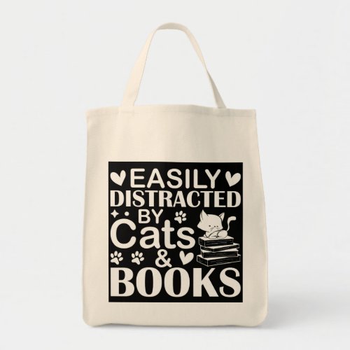 Personalized easily distracted by cats and books tote bag