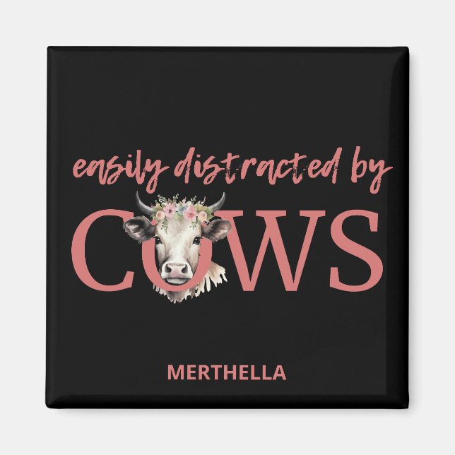 Personalized EASILY DISTRACTED BY COWS Vintage  Magnet (Front)
