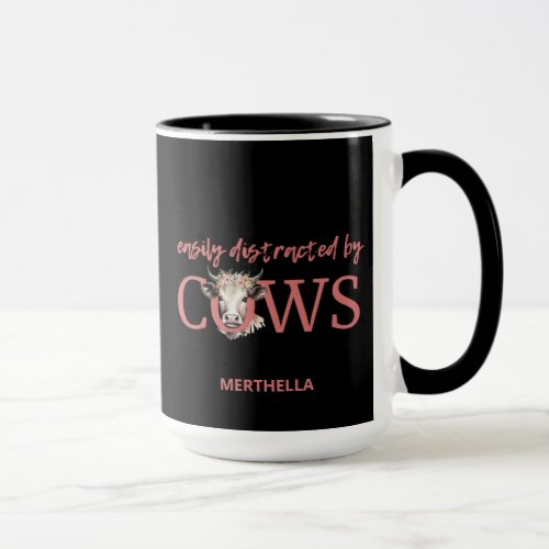 Personalized EASILY DISTRACTED BY COWS Vintage  Mug