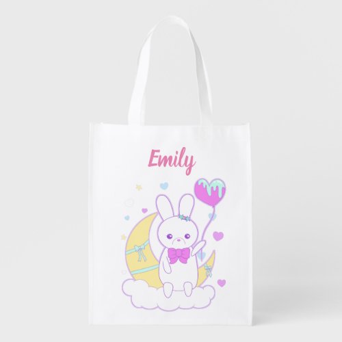 Personalized Easter Basket Custom Name Bunny Grocery Bag