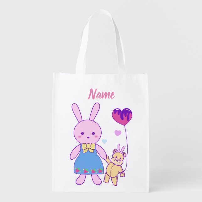 Personalized Easter Basket Custom Name Bunny Grocery Bag (Front)