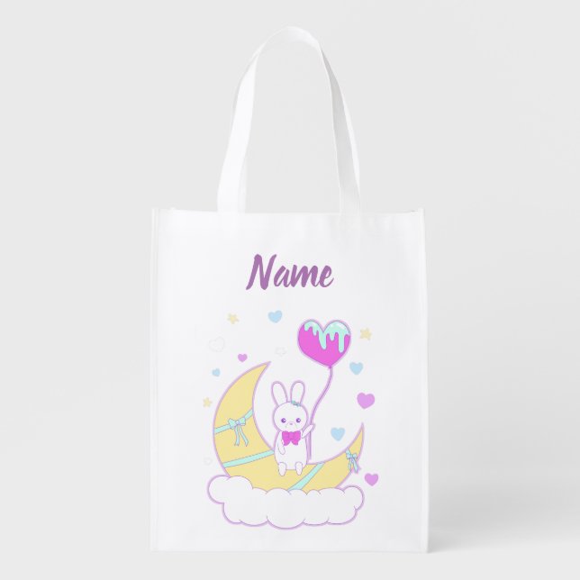 Personalized Easter Basket Custom Name Bunny Grocery Bag (Front)