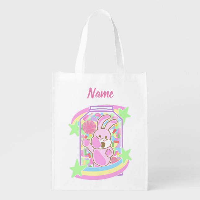 Personalized Easter Basket Custom Name Bunny Grocery Bag (Front)
