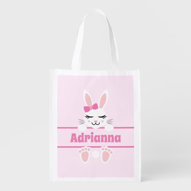 Personalized Easter Basket Egg Hunt Bag for Girls (Front)