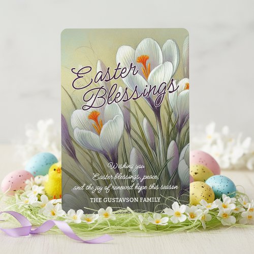 Personalized Easter Blessings Crocus Floral Card