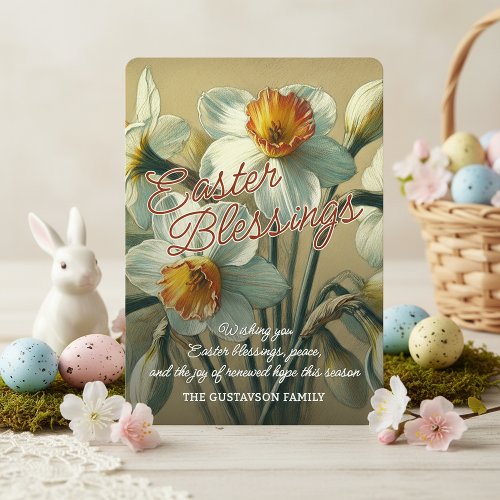 Personalized Easter Blessings Daffodil Floral Card
