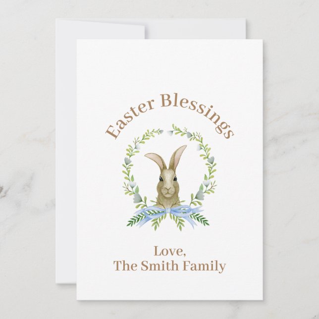 Personalized Easter Blessings Watercolor Rabbit Holiday Card (Front)