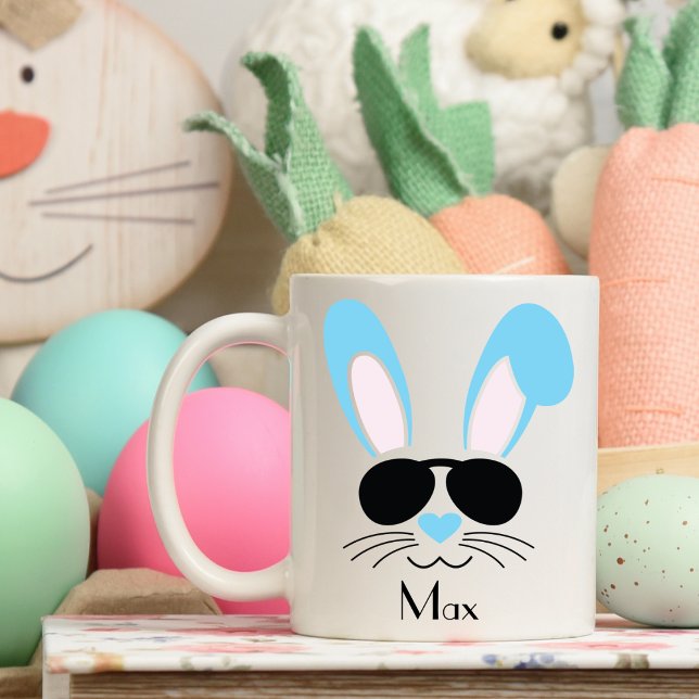 Personalized Easter Blue Boy Bunny With Sunglasses Coffee Mug (Creator Uploaded)
