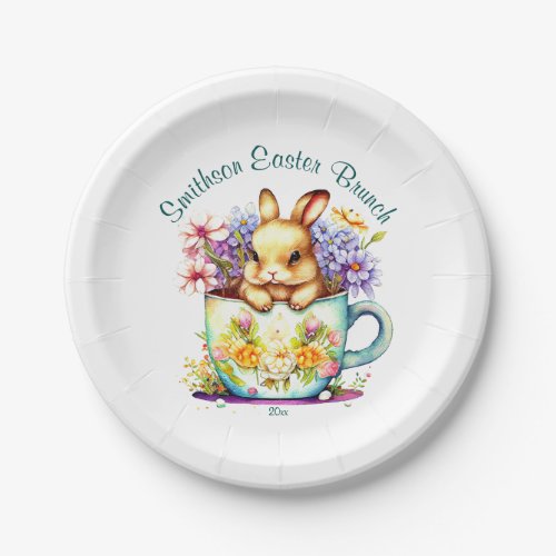 Personalized Easter Brunch Bunny Floral Teal Paper Plates