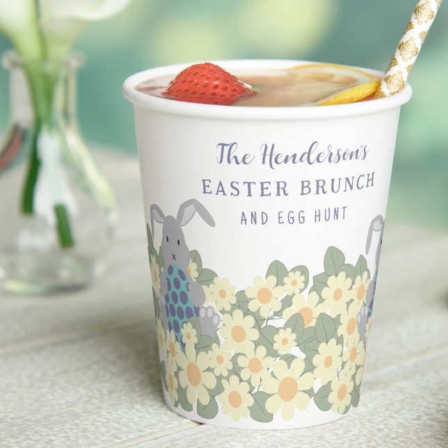 Personalized Easter Brunch Egg Hunt Bunny Floral Paper Cups (Personalized Easter brunch and egg hunt cute bunny floral spring party paper cups)