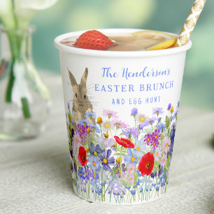 Personalized Easter Brunch Egg Hunt Bunny Floral Paper Cups