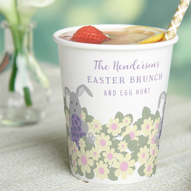 Personalized Easter Brunch Egg Hunt Bunny Floral Paper Cups (Personalized Easter brunch Egg Hunt cute bunny floral spring party paper cup )