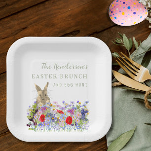 Personalized Easter Brunch Egg Hunt Bunny Floral Paper Plates