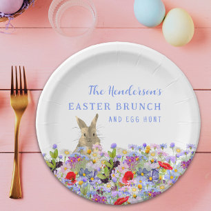 Personalized Easter Brunch Egg Hunt Bunny Floral Paper Plates