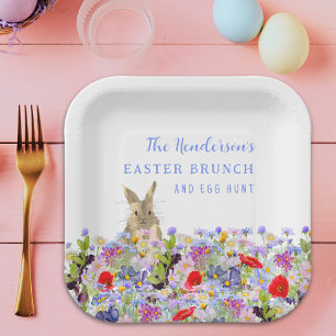 Personalized Easter Brunch Egg Hunt Bunny Floral Paper Plates