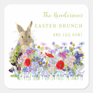 Personalized Easter Brunch Egg Hunt Bunny Floral Square Sticker