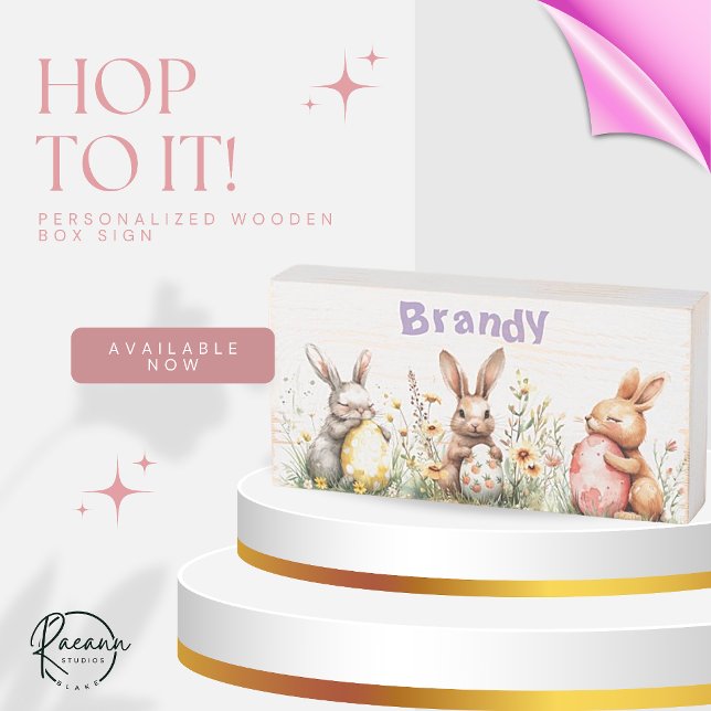 Personalized Easter Bunnies & Decorated Eggs Wooden Box Sign (Creator Uploaded)