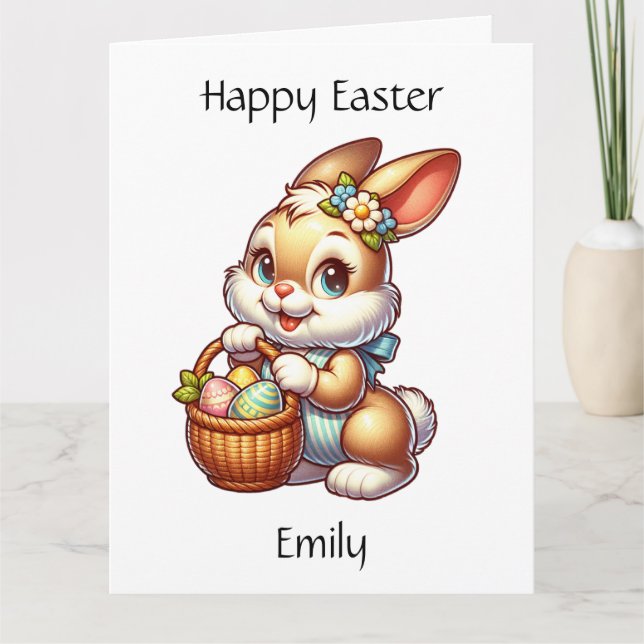 Personalized Easter Bunny + Coloring Page Kid's Card (Front)