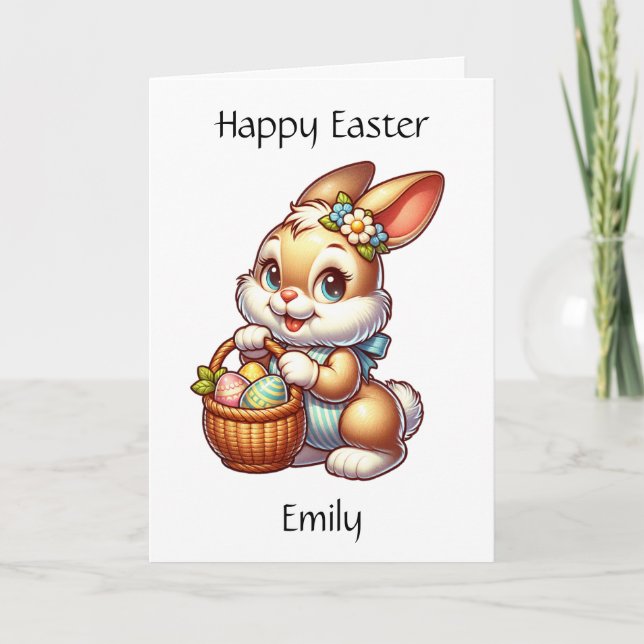 Personalized Easter Bunny + Coloring Page Kid's Card (Front)