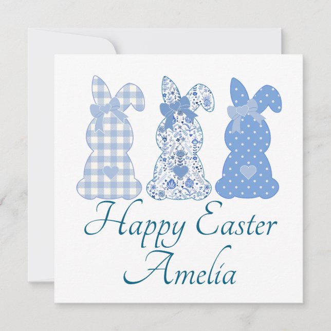 Personalized Easter Bunny Coquette Blue White Invitation (Front)