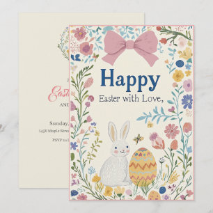 Personalized Easter Bunny, Egg, and Wreath Invitat Invitation