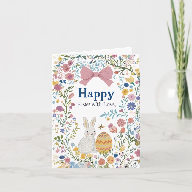 Personalized Easter Bunny, Egg, and Wreath Invitat Invitation (Front)