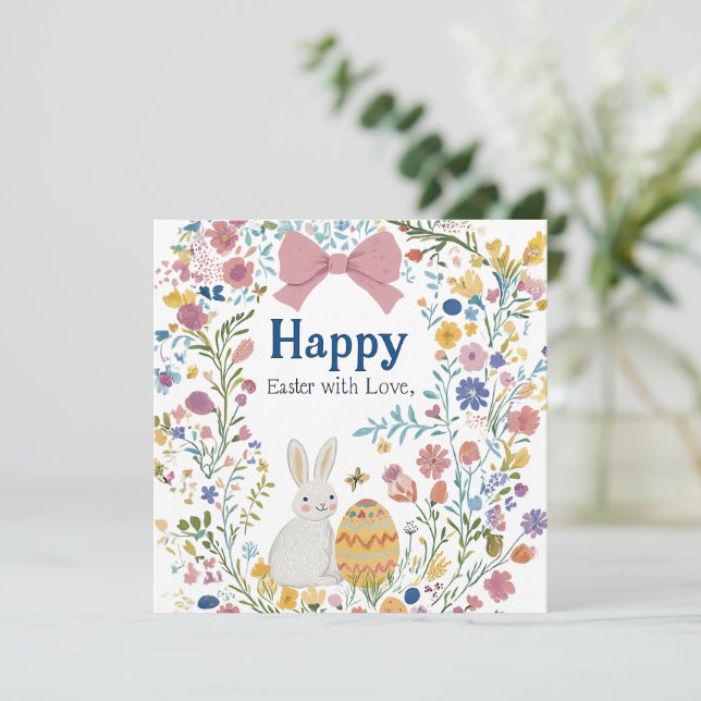 Personalized Easter Bunny, Egg, and Wreath Save The Date (Standing Front)