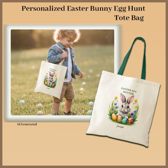 Personalized Easter Bunny Egg Hunt Tote Bag (Creator Uploaded)