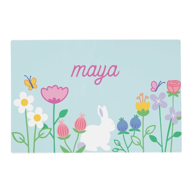 Personalized Easter Bunny Flower Garden  Placemat (Front)
