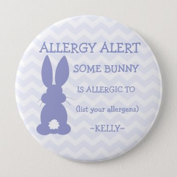 Personalized Easter Bunny Food Allergy Alert Pinback Button by LilAllergyAdvocates at Zazzle