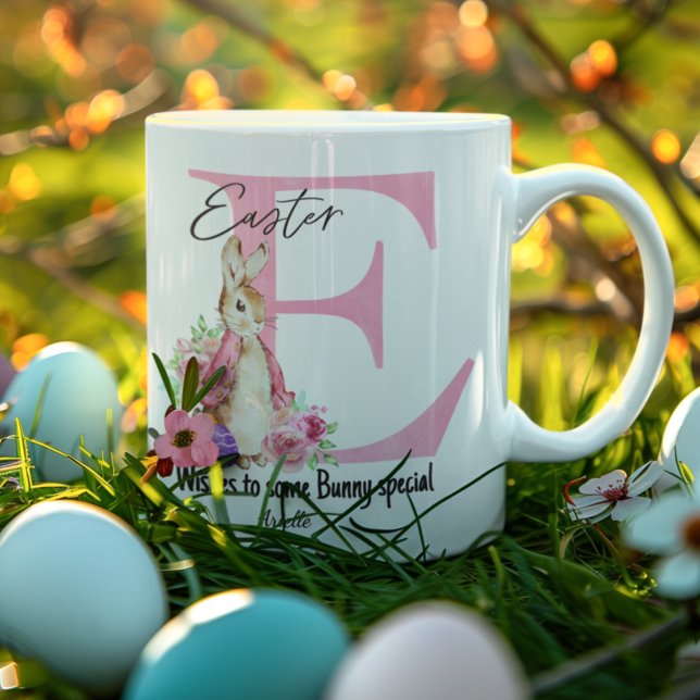 Personalized Easter Bunny Gift Pink Monogramemed Coffee Mug (Creator Uploaded)