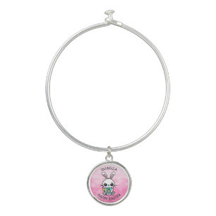 Personalized Easter Bunny Girl's Name Bangle Bracelet