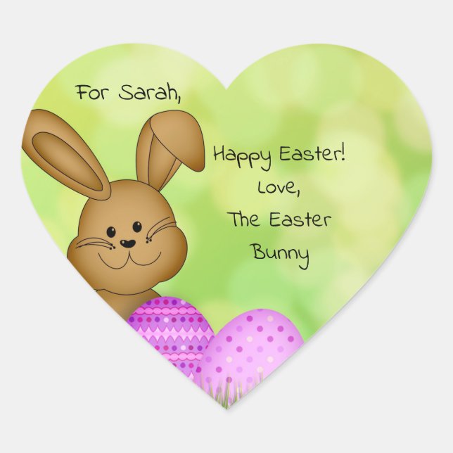 Personalized Easter Bunny Heart Sticker to Kids  (Front)